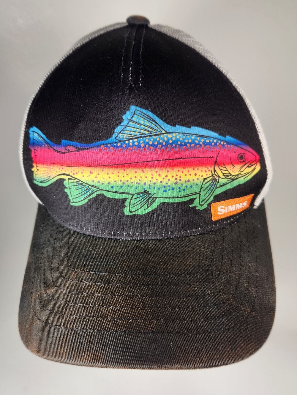 SIMMS Hat Cap Snap Back Black White Mesh Trucker Fishing Outdoors Colorful